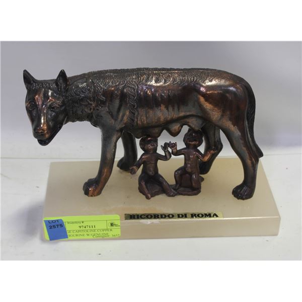 VINTAGE CAPITOLINE COPPER WOLF FIGURINE W/GENUINE