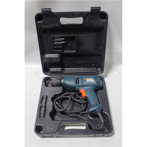BLACK & DECKER ELECTRIC DRILL W/BITS IN CASE