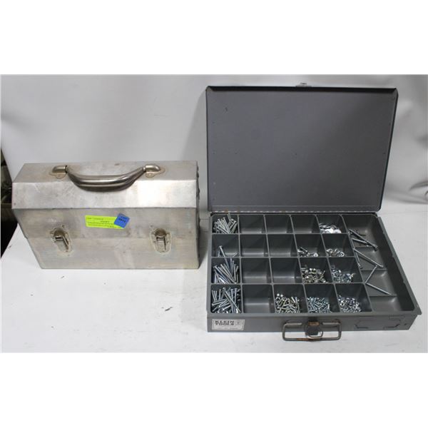 COLLECTION OF NUTS+BOLTS W/STAINLESS LUNCH BOX