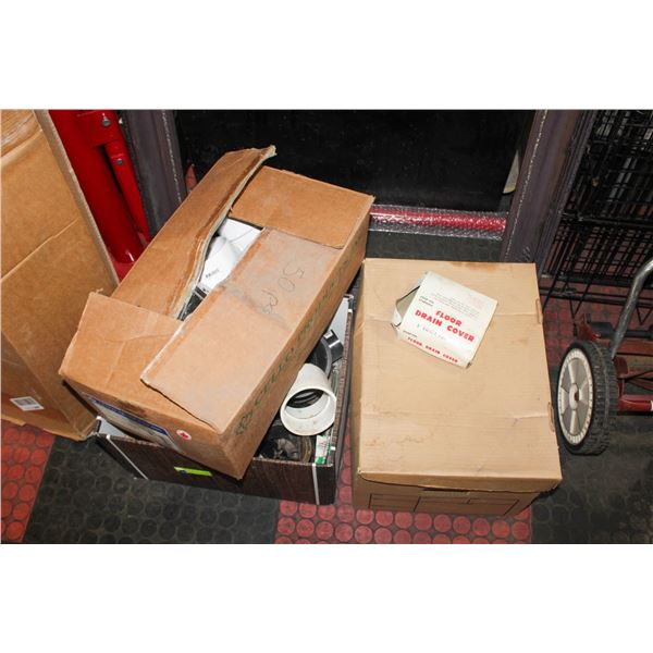 3 BOXES OF MISC PLUMBING PARTS AND PRODUCTS
