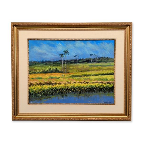 Conrado (20th Century), Framed Tropical Marshland Landscape Acrylic on Canvas