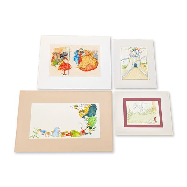 4pc Alicia Cana Cortazar (Spanish 20th-21st century) Watercolors on Paper, Signed
