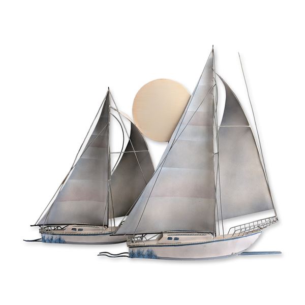 New Metal Design Modernist Painted Metal Sailboat Sculpture