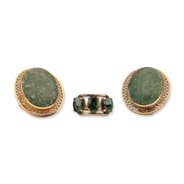 3pc Burt Cassell 12K Gold Filled Nephrite Jade Jewelry