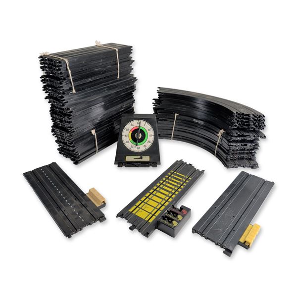 Collection of Tyco HO Scale Slot Car Track and Accessories