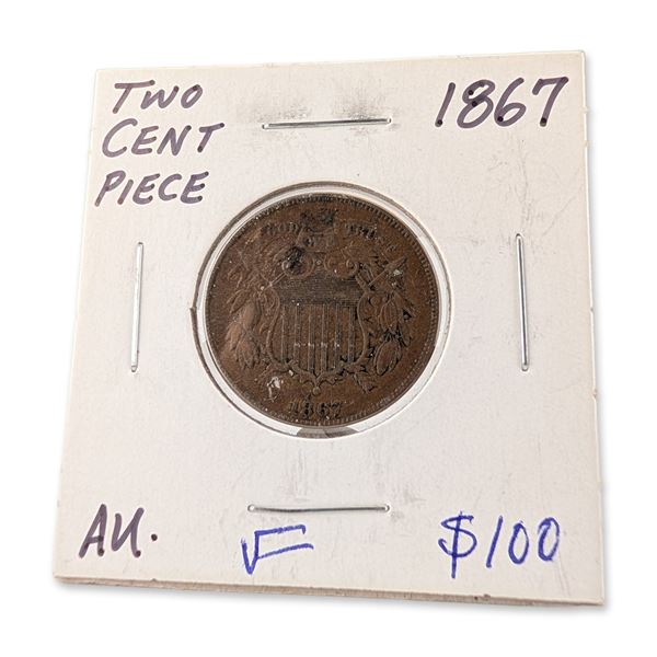 1867 US Union Shield Two Cents Coin
