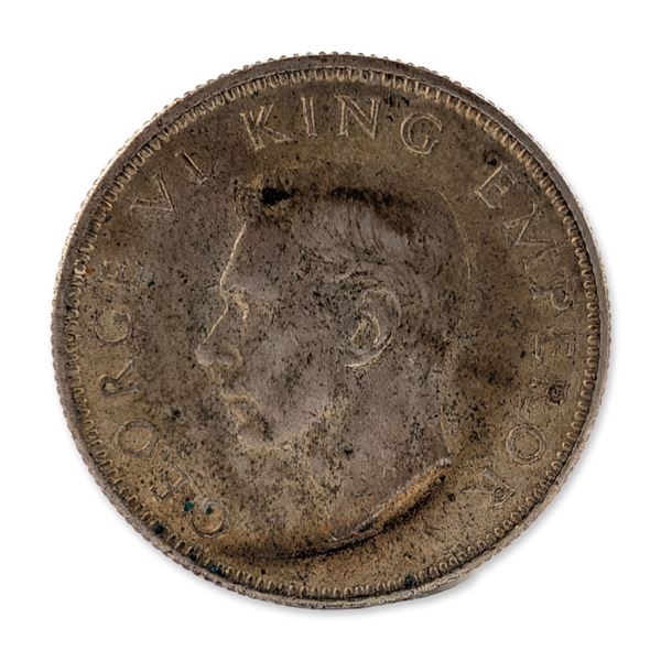 1943 New Zealand George VI One Florin Silver Coin