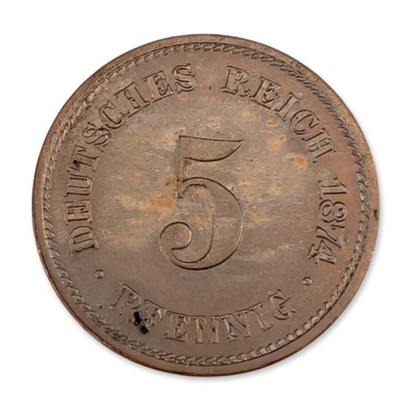 1874-A German Empire Five Pfennigs Coin