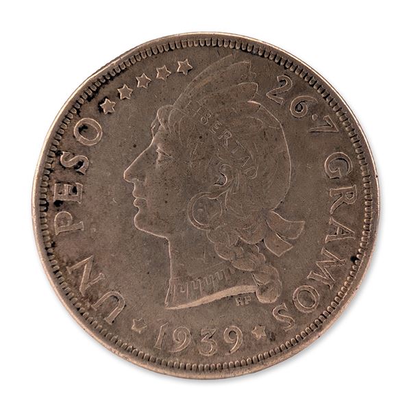 1939 Dominican Republic Silver 1 Peso Coin