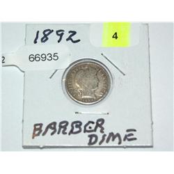 1892-P Very Good Barber Silver Dime