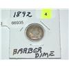 1892-P Very Good Barber Silver Dime