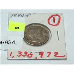 1894-P, X-fine Silver Barber Dime