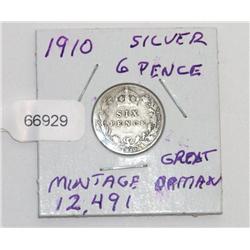 1910 Silver Six Pence