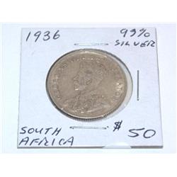 1936 S. African 2 Schilling Coin AU
