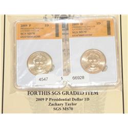 MS70 2009-P&D Zachary Taylor Dollar, 2 coins