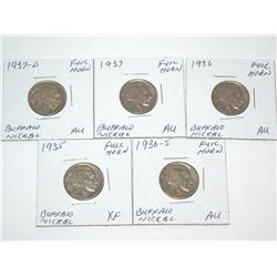 Buffalo Nickels AU Full Horns Times The Money