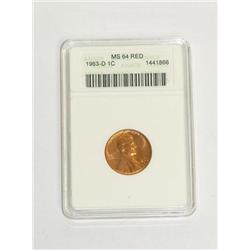 1963 D Penny ANACS MS64 RED