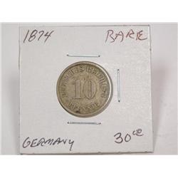 1874 German 10 Pfennig Coin