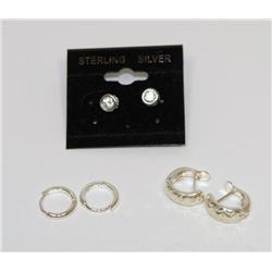 Sterling Silver Three Sets Of Earrings