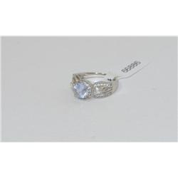 Sterling Silver Round Aquamarine & CZ Ring