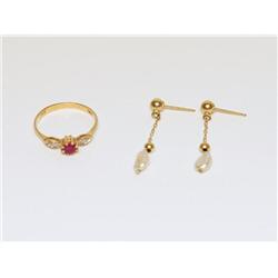 AAA Burmese Ruby Ring & White Pearl Earrings