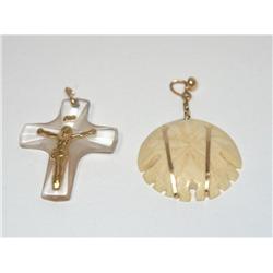 Ivory Hand Carved Pendant & Gold Cross Acrylic