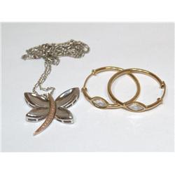 Butterfly Pendant With Chain & Hoop Earrings