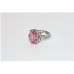 Sterling Silver CZ Ring With Pink Stone