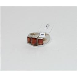 4 ctw Princess Cut 3 Stone Garnet & S/S Ring