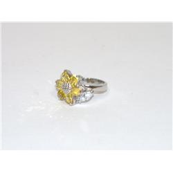 Sterling Silver CZ Yellow  Flower Ring