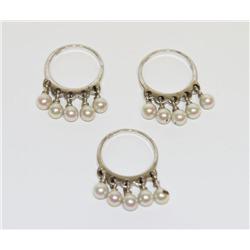 3 Piece Sterling Silver Stackable Pearl Ring