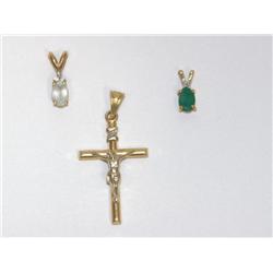 AAA Emerald, Blue Topaz & Gold Cross Pendant
