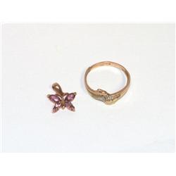Diamonds Dolphin Ring & Amethyst Butterfly Pendant