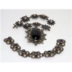 Old Mexican Sterling Silver 1 Brooch & 2 Bracelet