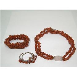 Amber & Agate Necklace, Earrings & Bracelet