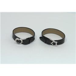 2 Sterling Silver Leather Bracelet 1 heart, 1 Star