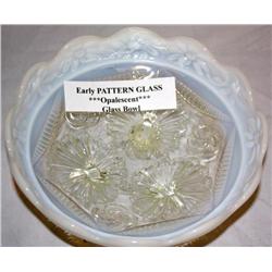 Early Pattern Glass Opalescent Bowl- Curled Feet-