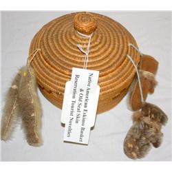 Eskimo Native American Basket+ Old Sealskin