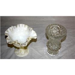 Fenton Milk Glass Bowl & Hand Cut Crystal Vase
