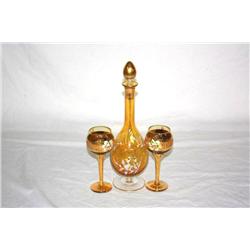 Hand Painted Decanter With 2 Glasses