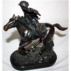 Bronze Statue Of A Indian On A Horse With A Rifle