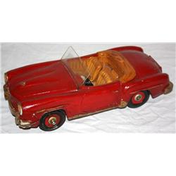 Red Wooden Car Model Of A Old Mercedes 14" Long