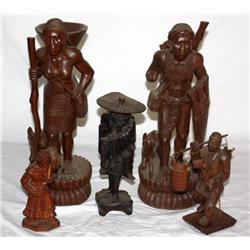 5 wood Carved Statues 2 Big Statues 18" Tall