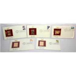 Six First Edition Stamps w/ 22K Gold Copy of Stamp