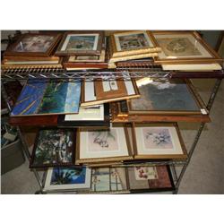 Rack Of Misc. Framed Pictures (Rack Not Included)