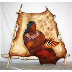 Animal Skin Indian Art Tied To Sticks 33" x 35"