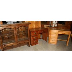 Lot of 2 Desks & a Glass Display Shelf