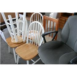Lot- 4 Wooden Chairs, A Office Chair, & A Stool