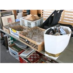 Table Of Misc. Books, Suitcase, Glasses