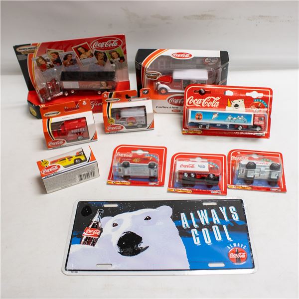 COKE 1/43 ASSORTED CARDS & TRUCKS (10 ITEMS) &